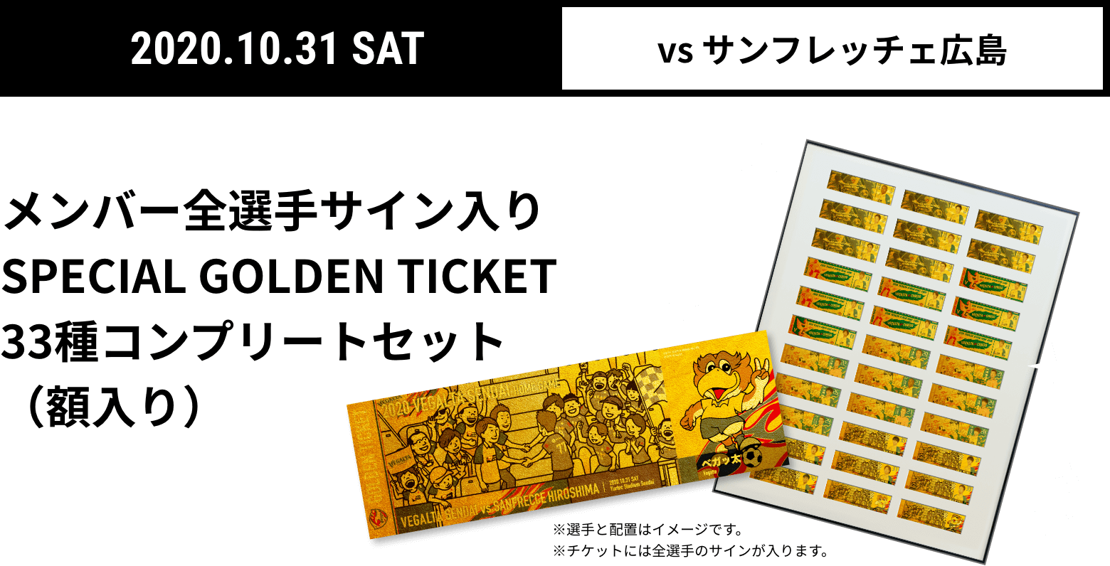 2020.10.31 SAT vs サンフレッチェ広島 メンバー全選手サイン入りSPECIAL GOLDEN TICKET33種コンプリートセット（額入り）※選手と配置はイメージです。